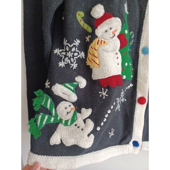 Holiday cardigan womens M Ugly Christmas novelty sweater snowmen winter classic - Picture 4 of 13